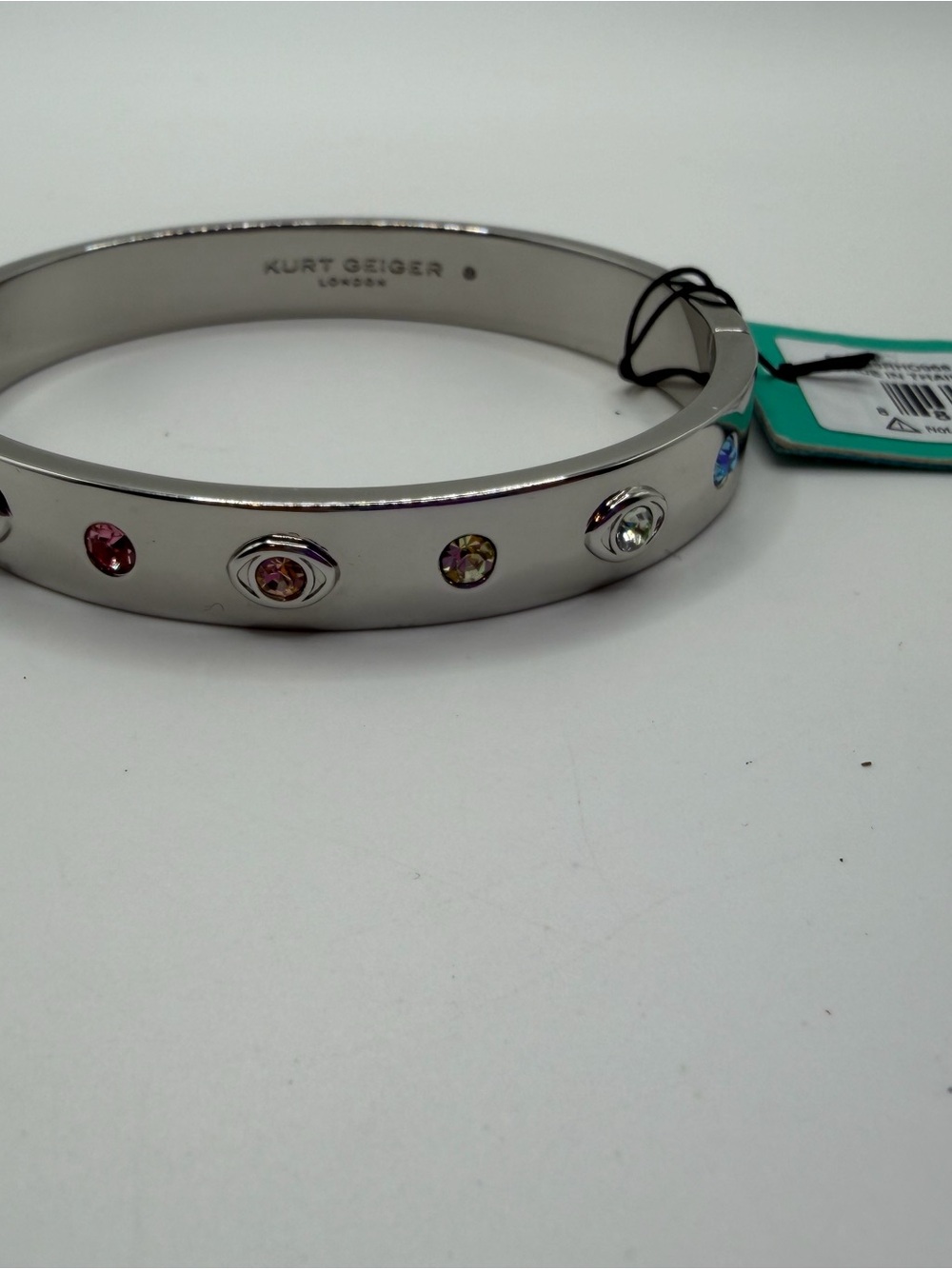 Kurt Geiger Silver Bangle with Multicolored Crystal Accents